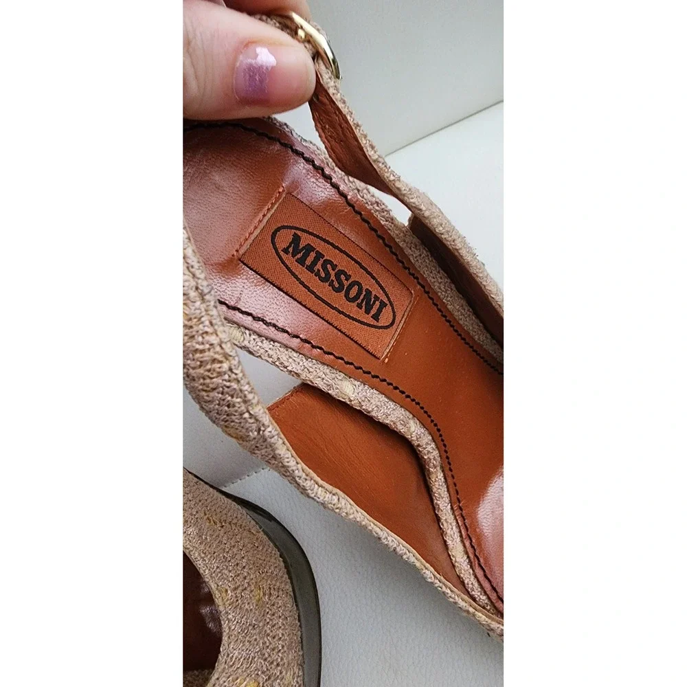 Missoni Knit Peep Toe Slingback Platform Pumps Beige Tan Stiletto Heels  36.5